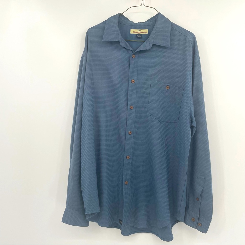 Tommy Bahama Shirt 100% Silk Button Down Long Sleeve Blue Size Large